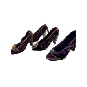 Miniature Purple High Heel Velvet Shoes With Sparkle Decoration